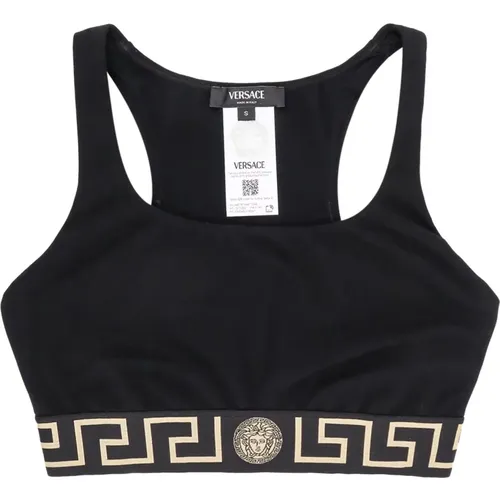 Schwarzes ärmelloses Top mit La Greca Motiv , Damen, Größe: S - Versace - Modalova