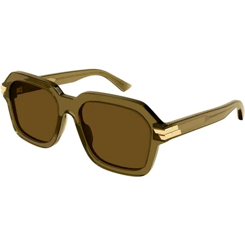 Grün/Braune Sonnenbrille , Damen, Größe: 56 MM - Bottega Veneta - Modalova