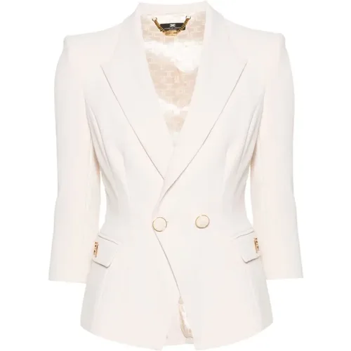 Cream White Double-Breasted Jacket , female, Sizes: XL, M, S, L - Elisabetta Franchi - Modalova