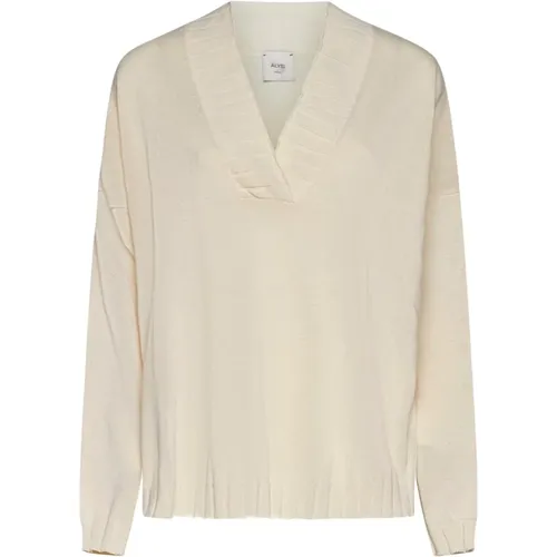 Cotton Knit V-Neck Sweater , female, Sizes: M, L - Alysi - Modalova