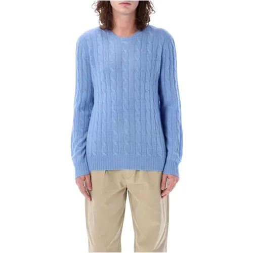 Blauer Cable-Knit Pullover , Herren, Größe: M - Ralph Lauren - Modalova