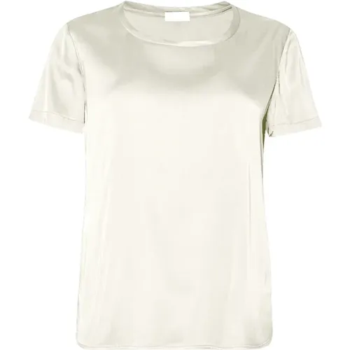 Braunes Satin Stretch Rundhals T-shirt , Damen, Größe: 2XS - Liu Jo - Modalova