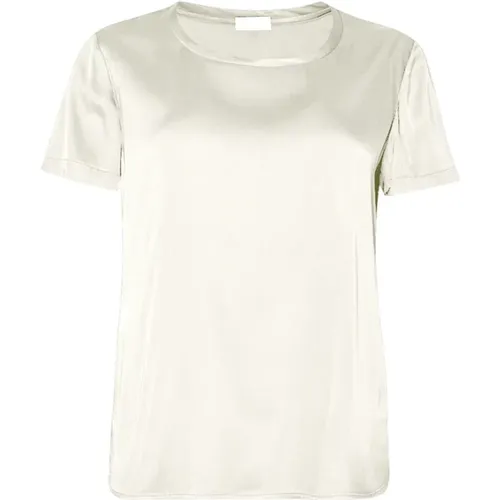 Braunes Satin Stretch Rundhals T-shirt , Damen, Größe: L - Liu Jo - Modalova