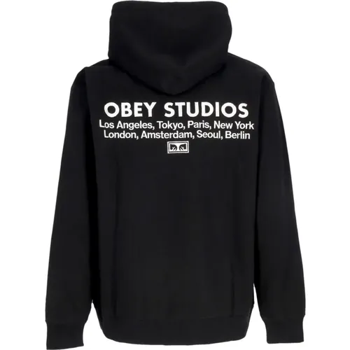 Schwarzer Fleece Hoodie mit Stickerei , Herren, Größe: XS - Obey - Modalova