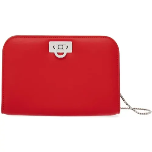 Smooth Leather Clutch with Silver Hardware and Removable Chain Strap , female, Sizes: ONE SIZE - Salvatore Ferragamo - Modalova