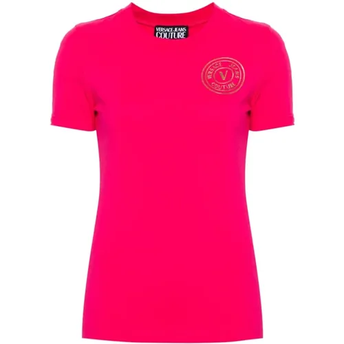 Rosa Logo T-Shirt , Damen, Größe: 2XS - Versace Jeans Couture - Modalova