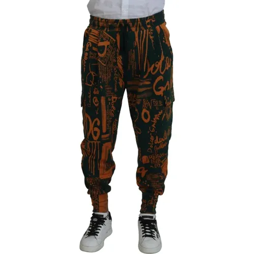 Logo Print Silk Cargo Jogger Pants , male, Sizes: M - Dolce & Gabbana - Modalova