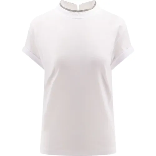 Weißes Rundhals-T-Shirt Kurzarm , Damen, Größe: M - BRUNELLO CUCINELLI - Modalova