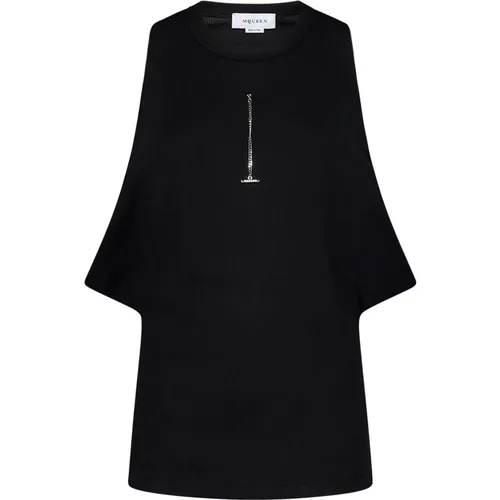 Schwarzes Crewneck ärmelloses Top mit T-Bar Kettendetail - alexander mcqueen - Modalova