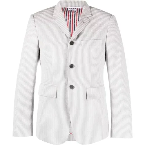 Cotton Seersucker Jacket Tailored Silhouette , male, Sizes: M - Thom Browne - Modalova