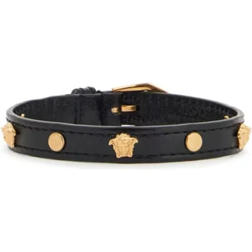 Medusa Leather Bracelet with Gold Metal , male, Sizes: ONE SIZE - Versace - Modalova