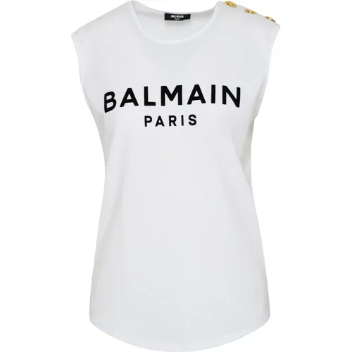 Eco-designed cotton T-shirt with logo print , female, Sizes: L, S, XS, M - Balmain - Modalova