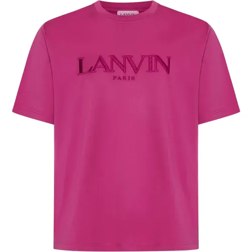 Fuchsia Cotton T-shirt with Embroidered Logo , male, Sizes: M - Lanvin - Modalova