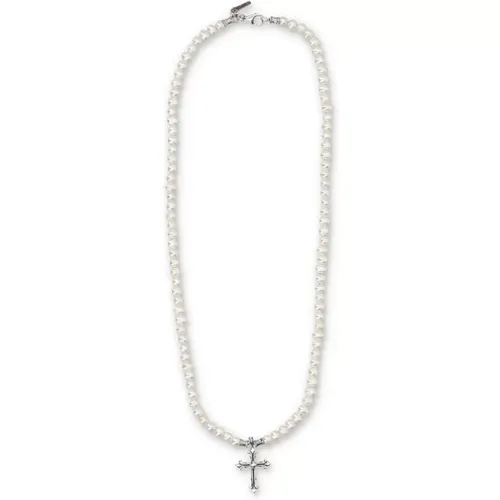 Atemberaubende Perlenkette mit Kreuzanhänger - Emanuele Bicocchi - Modalova