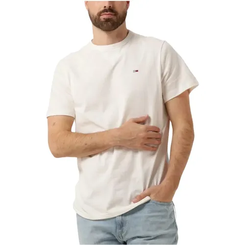 Herren Polo & T-Shirts Slim Rib Detail Tee , Herren, Größe: L - Tommy Jeans - Modalova