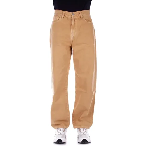 Beige Trousers Logo Jeans Button Zipper , male, Sizes: W28, W34, W31, W30, W33, W32, W29 - Carhartt WIP - Modalova