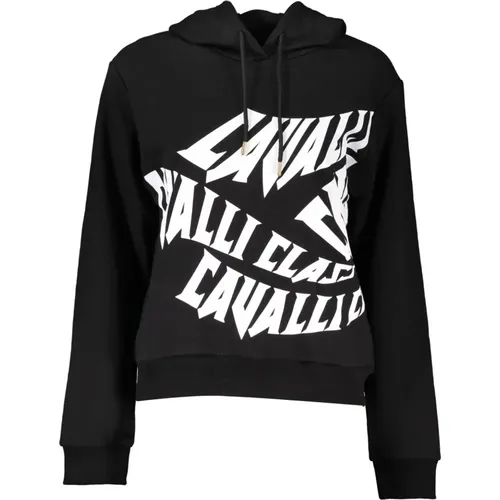 Schwarzer Baumwollpullover mit Kapuze und Logo-Print , Herren, Größe: L - Cavalli Class - Modalova