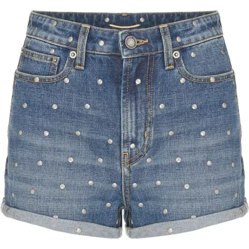 High-Waist Denim Shorts - Saint Laurent - Modalova