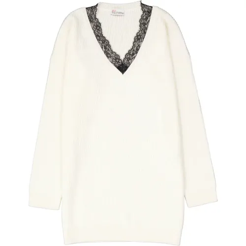 Cozy Lace Trim Wool Sweater , female, Sizes: M - RED Valentino - Modalova