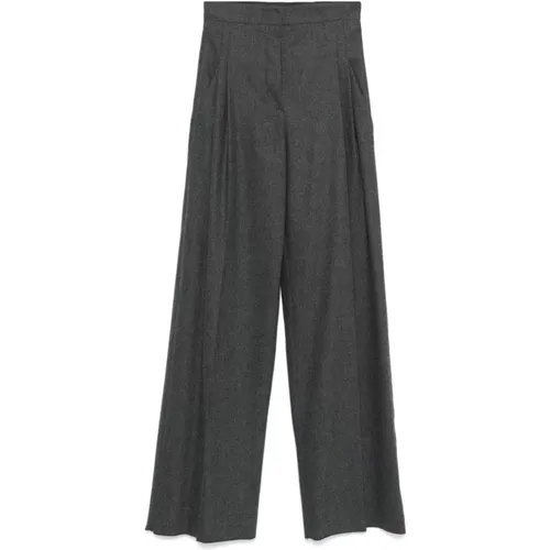 Graue Flanellhose mit Falten , Damen, Größe: M - Emporio Armani - Modalova