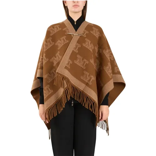 Monogram Jacquard Wool Poncho with Fringes , female, Sizes: ONE SIZE - Max Mara Studio - Modalova