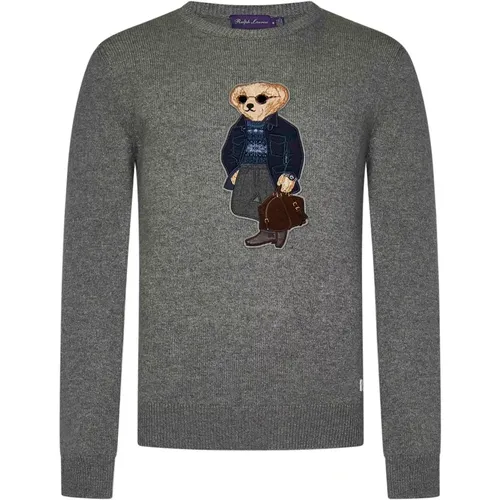 Grauer Cashmere Crewneck Sweater mit Polo Bear Patch - Ralph Lauren - Modalova