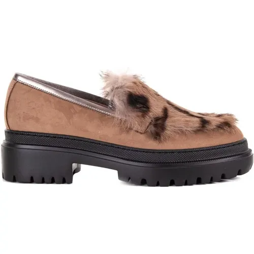 Suede Camel Moccasins , female, Sizes: 7 UK - Pollini - Modalova