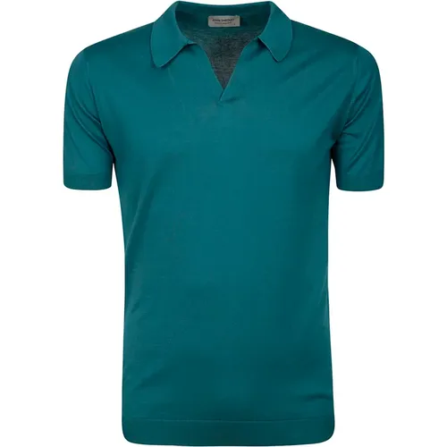 Grünes Baumwoll-Poloshirt V-Ausschnitt , Herren, Größe: L - John Smedley - Modalova