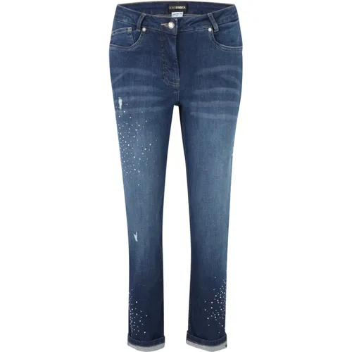 Slim-Fit Blaue Jeans mit Vintage-Details , Damen, Größe: L - Doris Streich - Modalova