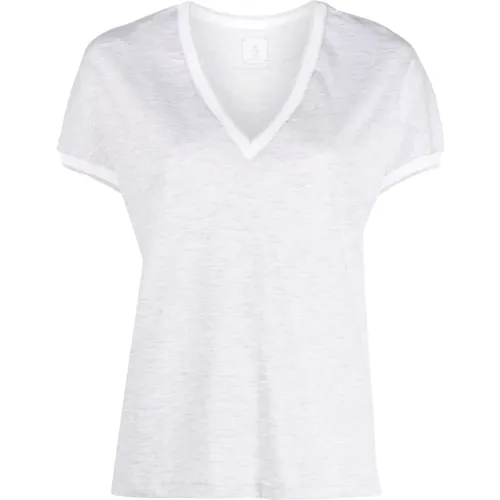 V neck t-shirt with piping , female, Sizes: L - Eleventy - Modalova