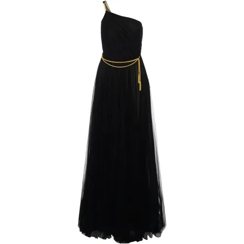 Tulle Dress with Golden Belt , female, Sizes: L, M - Elisabetta Franchi - Modalova
