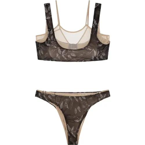 Gedrucktes Twist Bikini Top und brasilianischer Slip , Damen, Größe: L - Me-Fui - Modalova