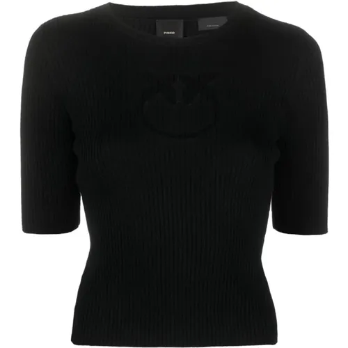 Schwarzes Intarsia-Strick-Logo-Top , Damen, Größe: XS - pinko - Modalova