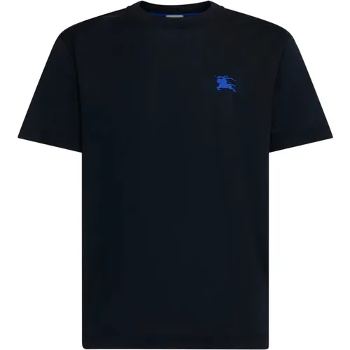 Schwarzes T-Shirt mit Blauem Equestrian Knight , Herren, Größe: M - Burberry - Modalova