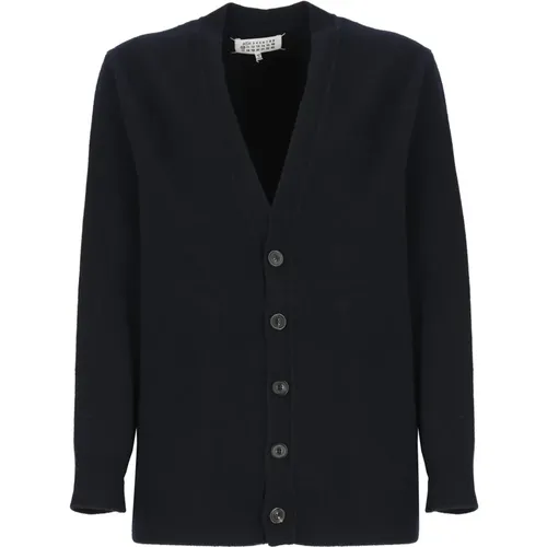 Blauer Woll V-Ausschnitt Cardigan Pullover - Maison Margiela - Modalova