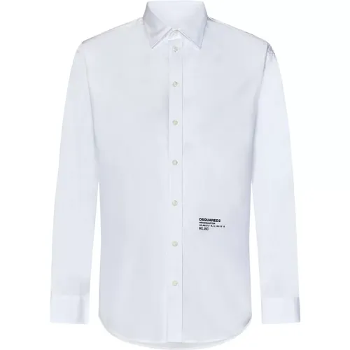 Cotton Poplin Shirt with Front Lettering , male, Sizes: M, XL, L, 2XL - Dsquared2 - Modalova