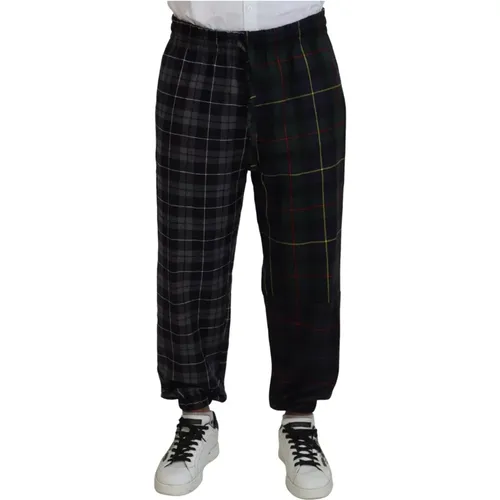 Checkered Wool Blend Jogger Pants , male, Sizes: M - Dolce & Gabbana - Modalova