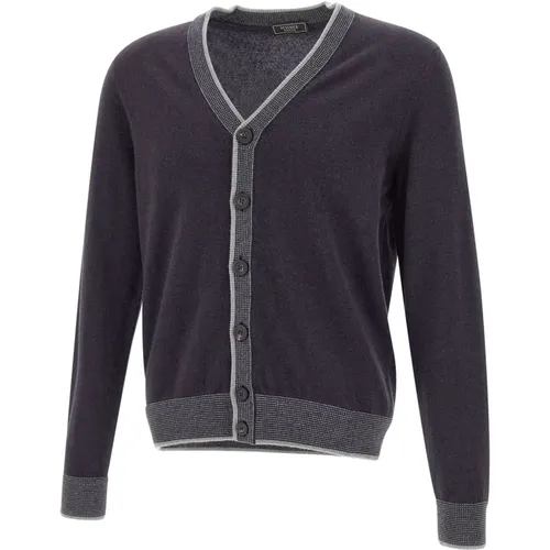 Herren Wolle Seide Kaschmir Cardigan Marineblau , Herren, Größe: M - PESERICO - Modalova