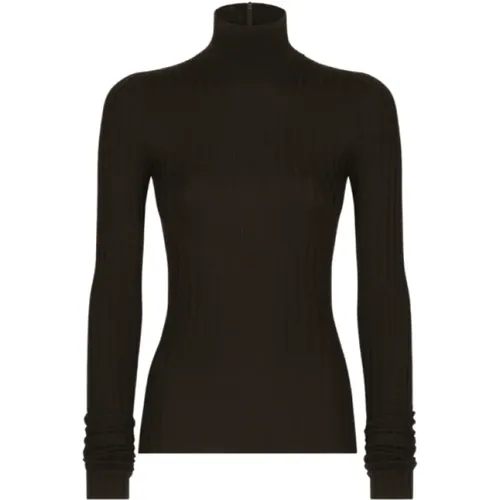 Dunkelbrauner Gerippter Kaschmir Rollkragenpullover , Damen, Größe: XS - Dolce & Gabbana - Modalova