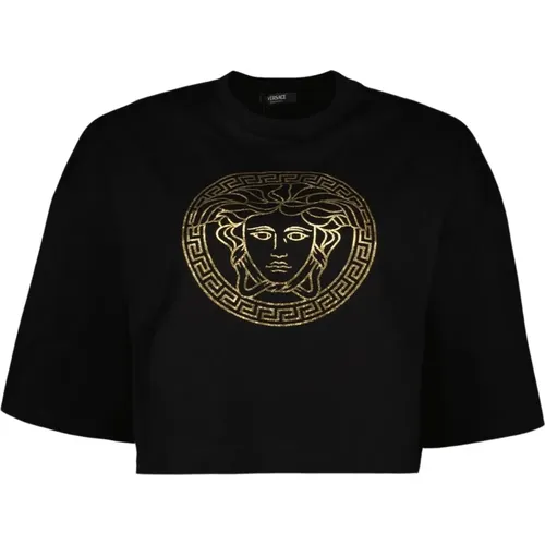 Medusa T-shirt Schwarz Kurzarm , Damen, Größe: 3XS - Versace - Modalova