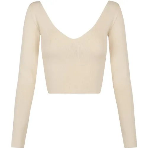 Silk V-neck Long Sleeve Crop Top , female, Sizes: L, XL, M - Cortana - Modalova