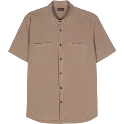 Braunes Popeline Kurzarmhemd , Herren, Größe: L - PESERICO - Modalova