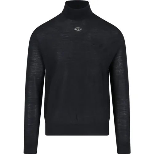 Schwarzer Wollpullover mit Logo-Stickerei,Rollkragenpullover aus Wolle - Diesel - Modalova