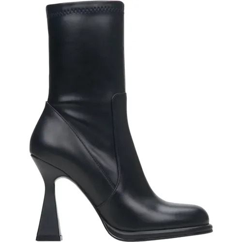 Damen Schwarze Leder Stiefeletten mit Trichterabsatz Er00114361 , Damen, Größe: 37 EU - Estro - Modalova