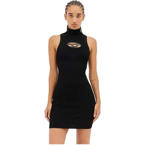 Ribbed Mini Dress with Logo Plaque , female, Sizes: L, XS, M, S - Diesel - Modalova