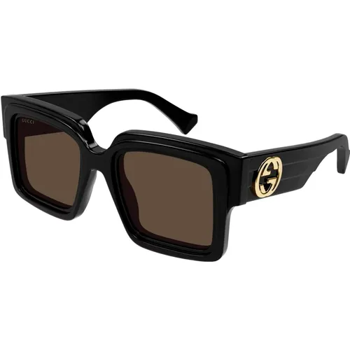Schwarze/dunkelbraune Sonnenbrille - Gucci - Modalova