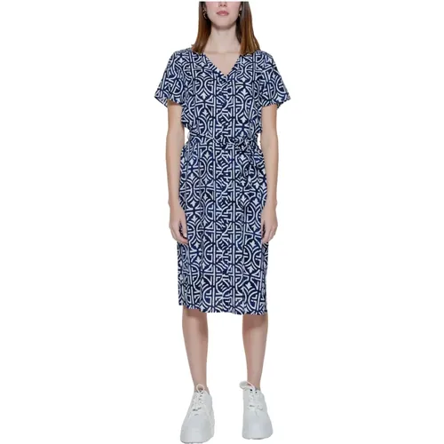 Blau Print V-Ausschnitt Kleid Damen , Damen, Größe: L - Street One - Modalova