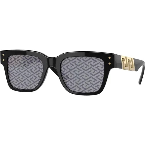 Black/Grey Blue Monogram Sunglasses , male, Sizes: 52 MM - Versace - Modalova