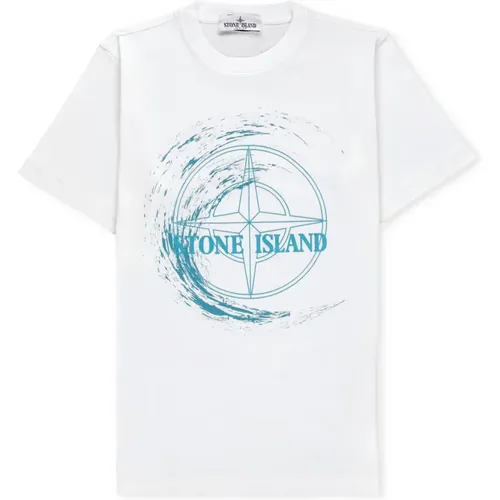 Junior Weißes T-Shirt mit Kontrastlogo - Stone Island - Modalova