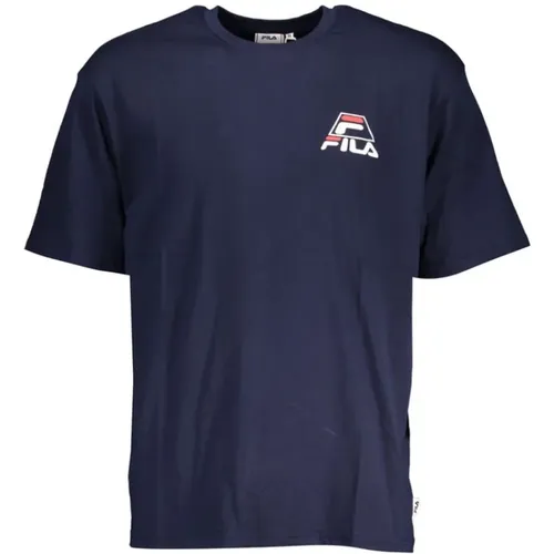 Blau Baumwolle Kurzarm T-Shirt mit Druck Logo , Herren, Größe: L - Fila - Modalova